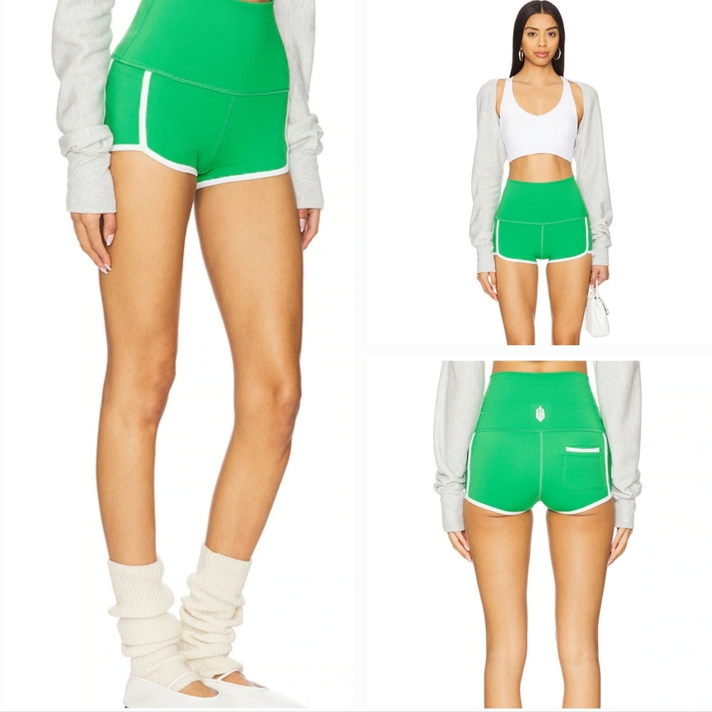 NEW FREE PEOPLE MOVEMENT ISLAND TIME SHORTS GREEN SHEEN WHITE TRIM SIZE XS